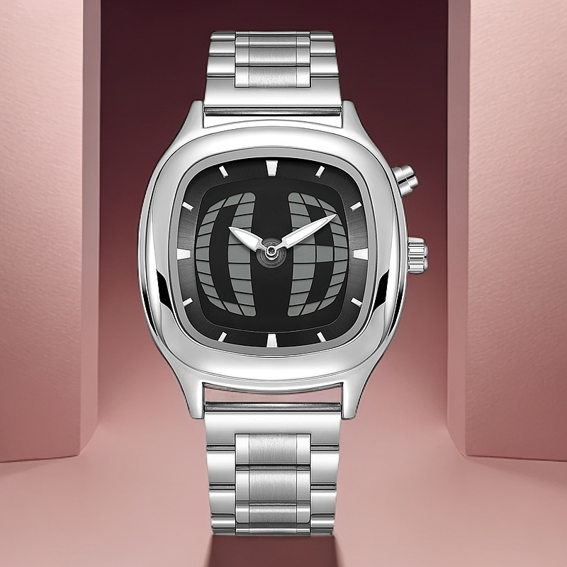 Millennium Retro Quartz Watch for Men, Dual Display, 40mm Dial, Stainless Steel Band