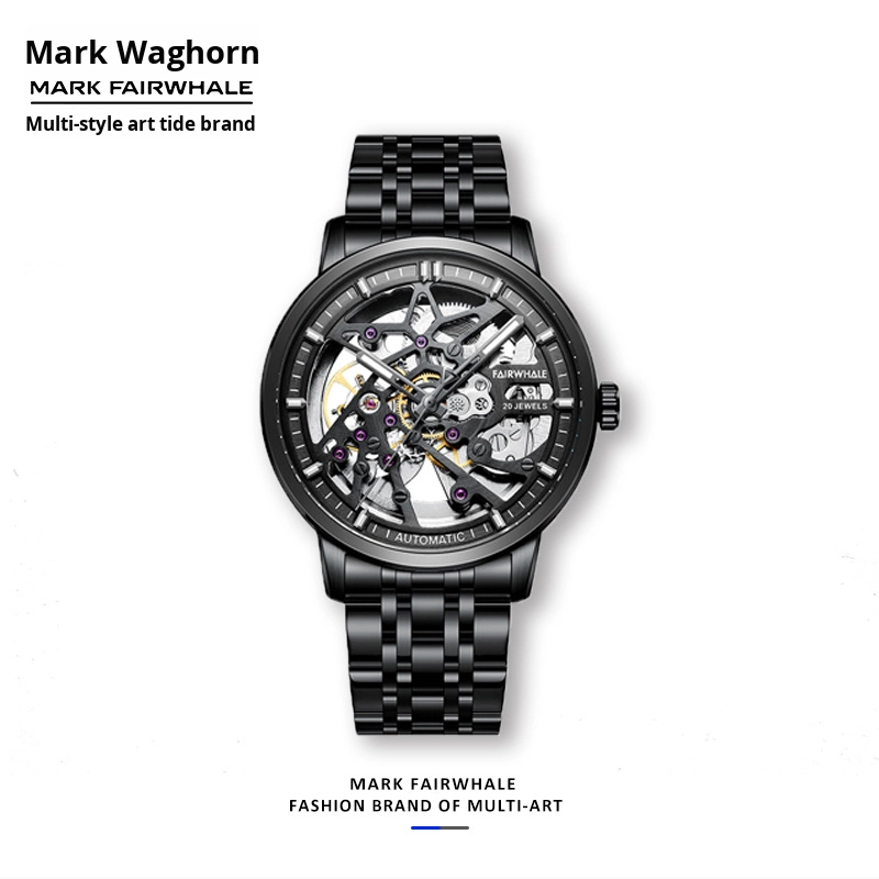 Men's Luxury Skeleton Mechanical Watch, 41mm Dial, Stainless Steel Band, Waterproof