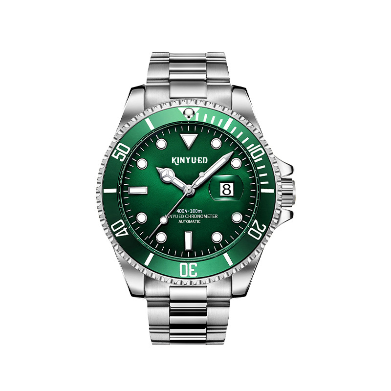 Men's Stainless Steel Automatic Watch, Green Water Ghost Design, Japanese Seiko Movement, Sapphire Crystal, 42mm
