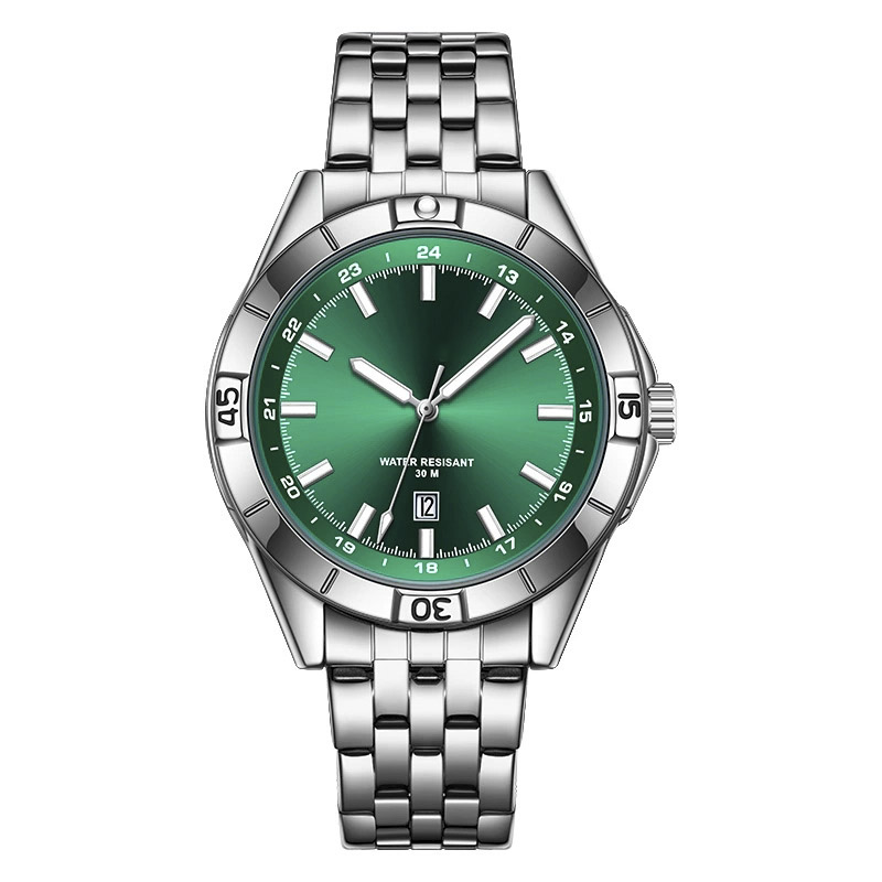 Luxury Men's Quartz Watch, 43mm Dial, Stainless Steel Band, Pointer Display