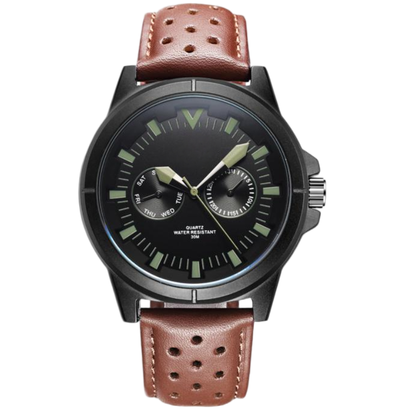Luxury Men's Quartz Chronograph Watch, Leather Band, 44mm Dial, 5 Colors