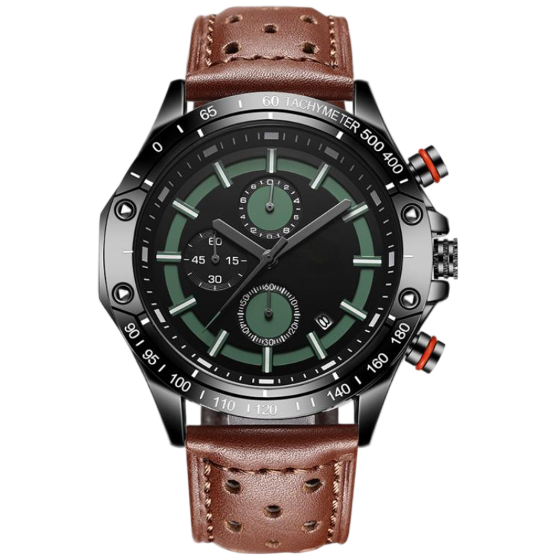 Customized Luxury Men's Sport Quartz Watch with Double Genuine Leather Straps, 48mm Display, Alloy Case, OEM/ODM