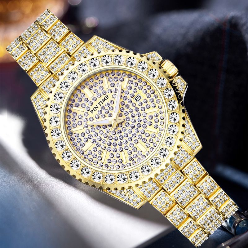 Luxury Unisex Quartz Waterproof Watch, Full Diamond, Stainless Steel Band, 41mm, Miyota Movement, 3 Colors