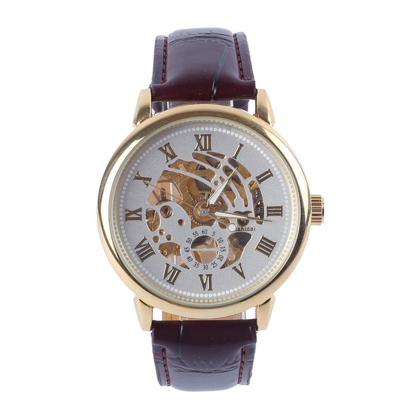 Men's Elegant Classic Quartz Business Watch, 40mm, Leather Strap, Skeleton Back, 2 Colors