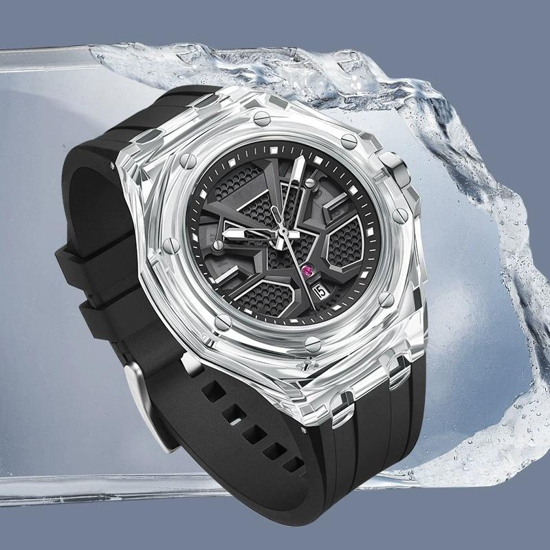 Luxury Custom 44mm Quartz Men’s Watch, 20mm Silicone Strap, Round Case, Fashion Business Style