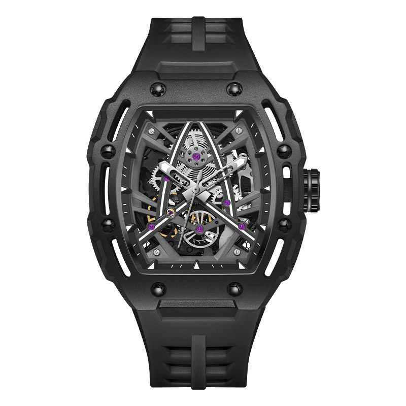Luxury Men's Automatic Mechanical Watch, Waterproof Sports Silicone Strap, Luminous, Vintage Business Glass, 44mm