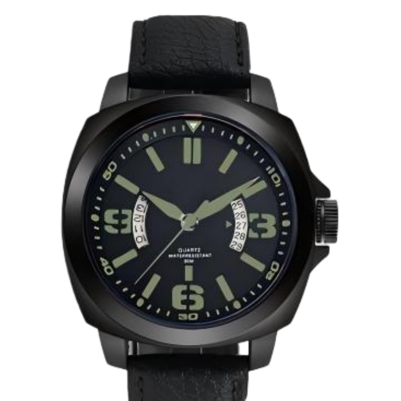 Men's Business Quartz Watch, 46mm, Leather Strap, Date Display, 5 Colors