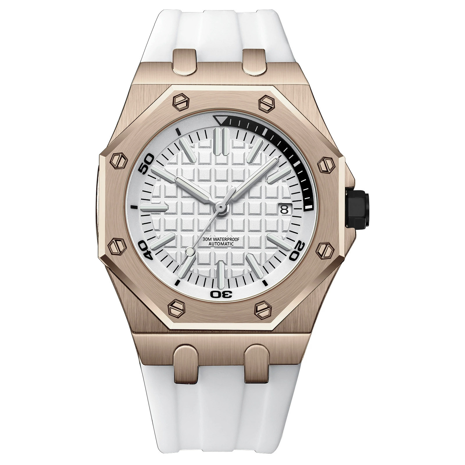 Men's Fashion Automatic Mechanical Calendar Watch, 42mm, Rubber Strap, Waterproof, Luminous, 5 Styles