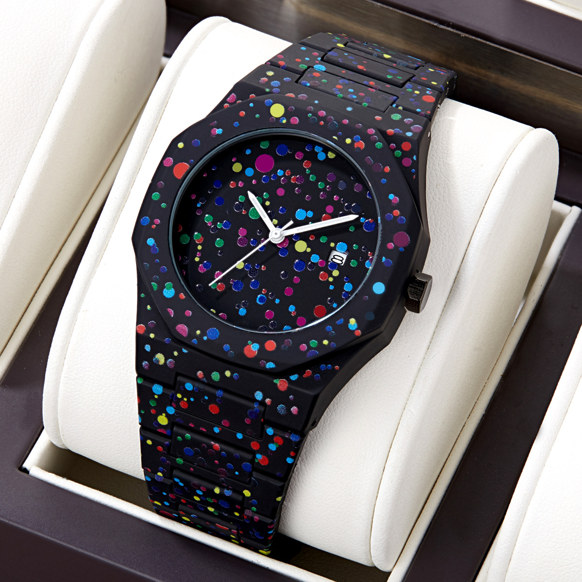 Trendy Men’s Waterproof Graffiti Watch, 40.5mm, Luminous Plastic Band, Cartoon Style
