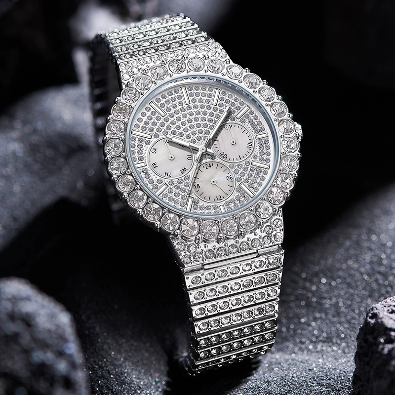 Men's Black Dial Diamond Quartz Watch, Stainless Steel Strap, Waterproof Business Style