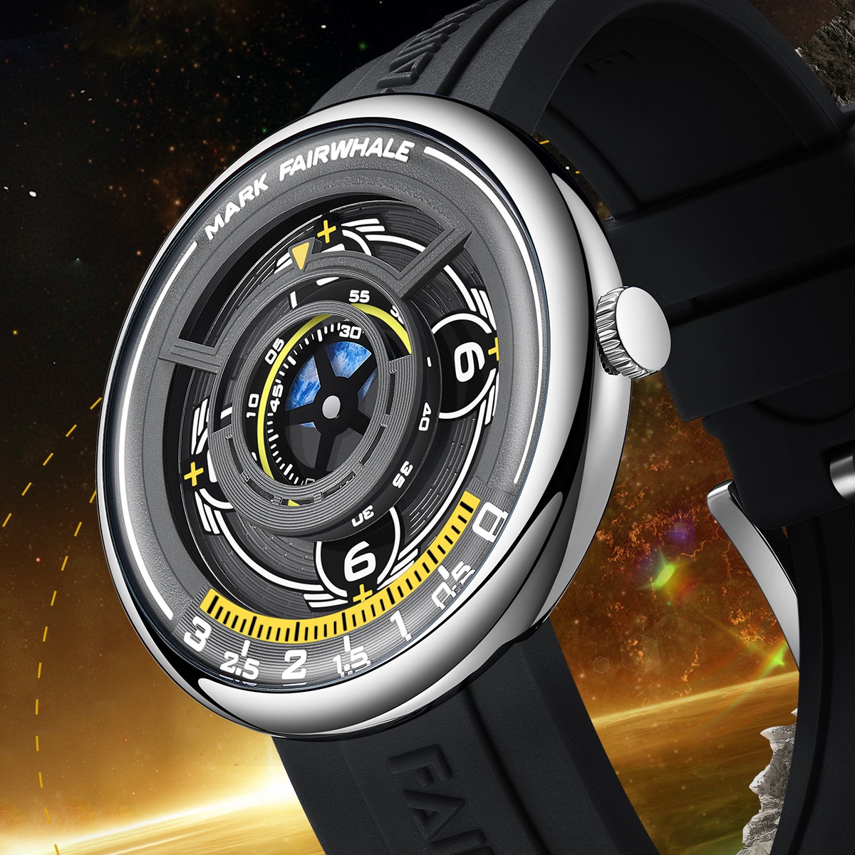 Luxury Trendy Waterproof Quartz Watch, 43mm, Luminous, Alloy Case, Silicone Band, Three Colors