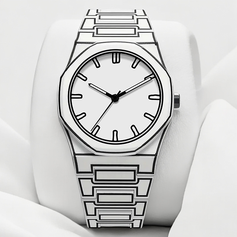 Minimalist Ultra-thin Men's Quartz Watch, Black & White, 40mm Dial, 22mm Plastic Strap