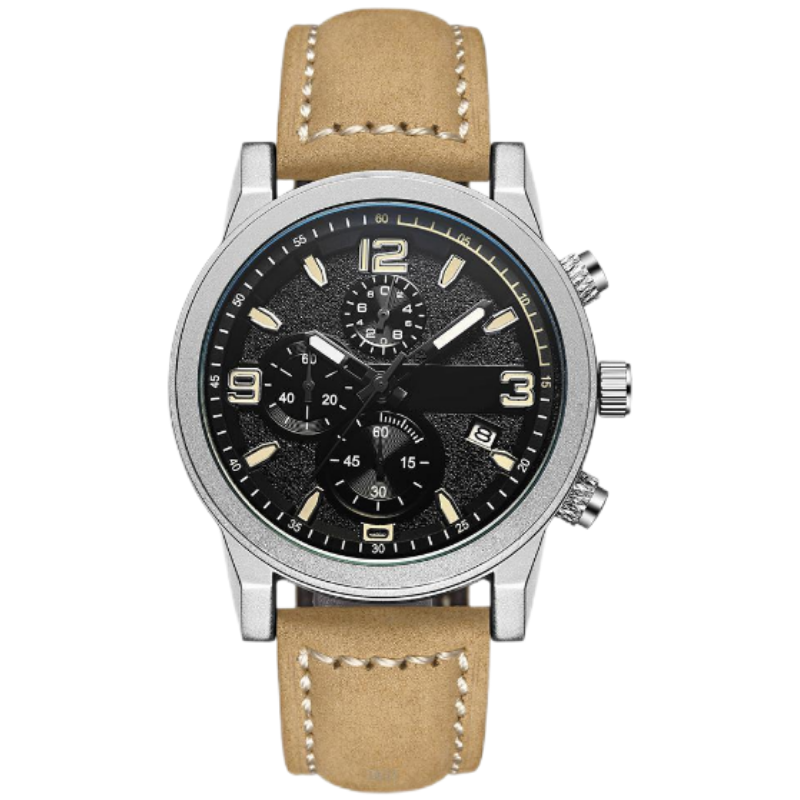 Men's Luxury Analog Quartz Watch, Alloy Case, Leather Band, 44mm, Luminous, Water Resistant, Multiple Colors