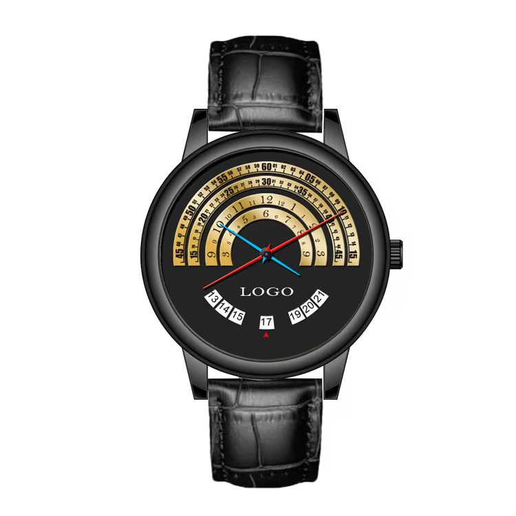 Custom Waterproof 43mm Quartz Watch with Genuine Leather Strap