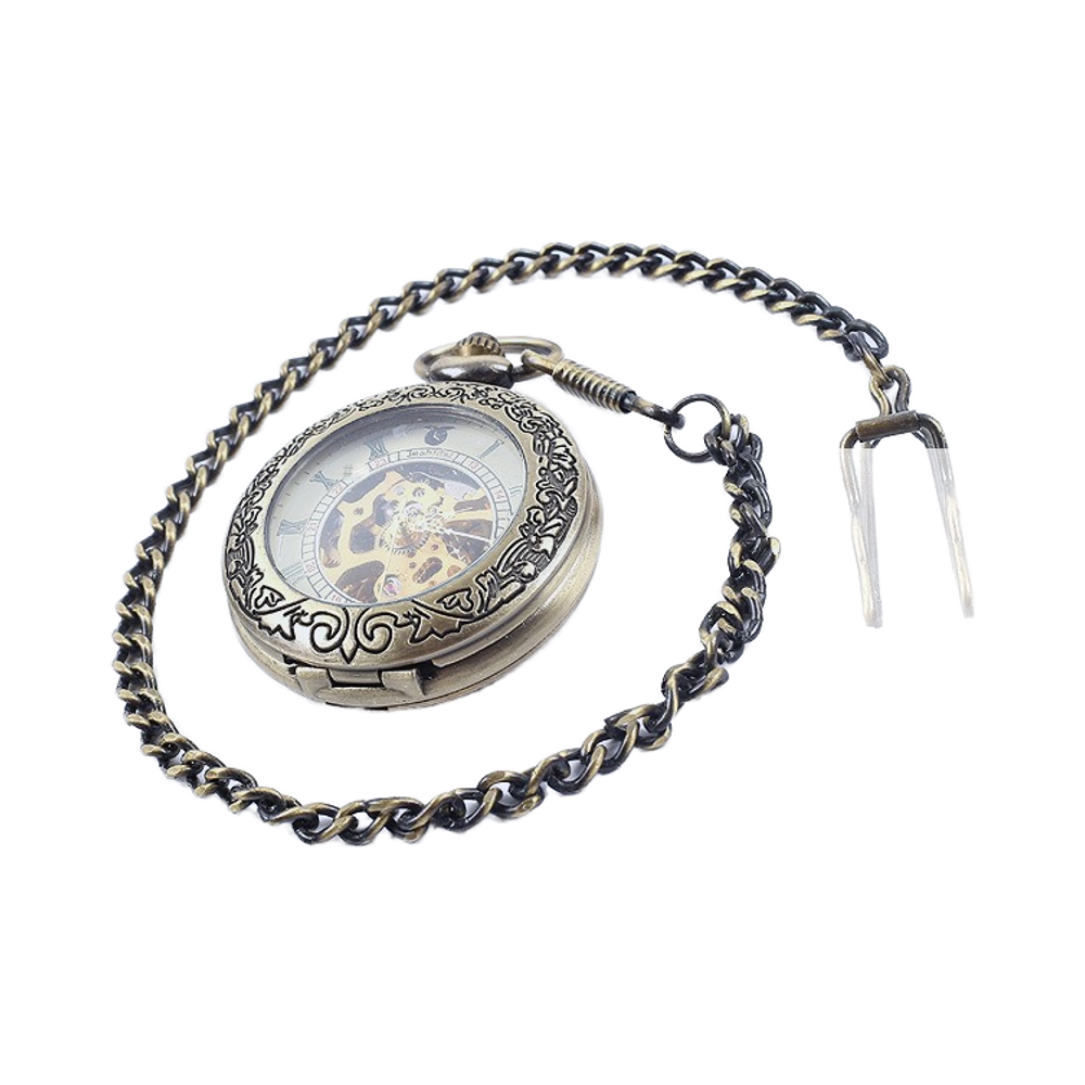 Vintage Skeleton Pocket Watch, Transparent Window, Automatic Mechanical, 40mm Dial
