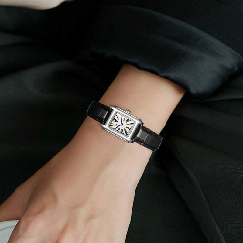 Women's Custom Luxury Square Quartz Watch, Leather Strap, 24mm Dial, Alloy Case
