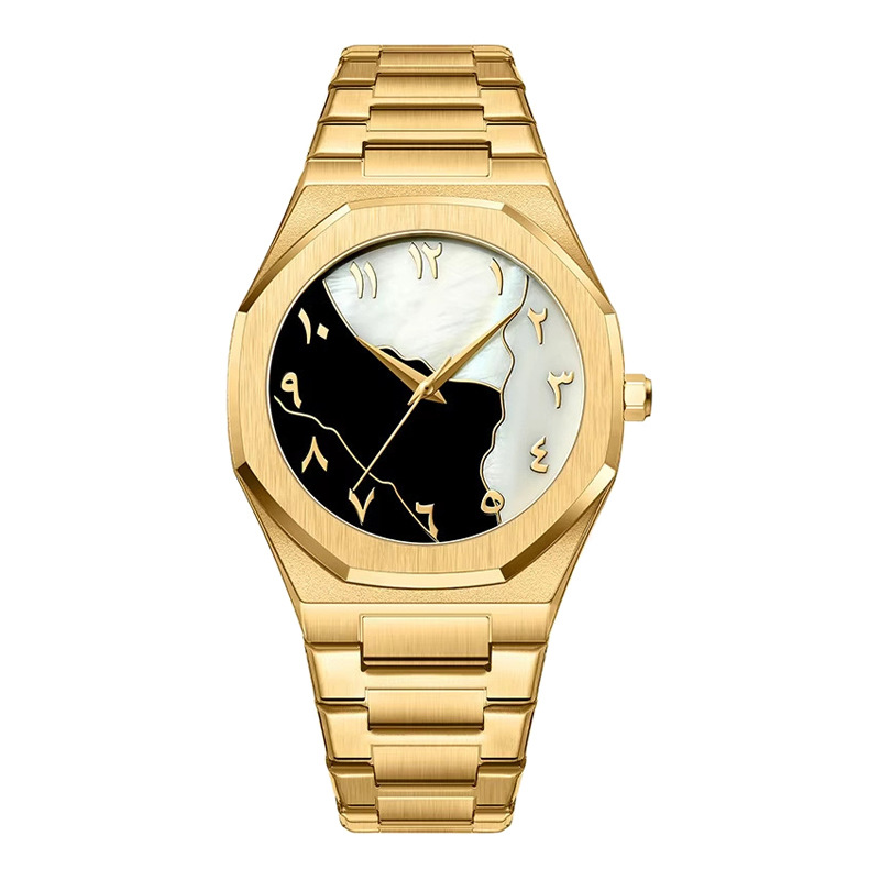 Hot Selling Luxury Arabic Aura Quartz Watch, 40mm, Stainless Steel Band, Gold/Silver