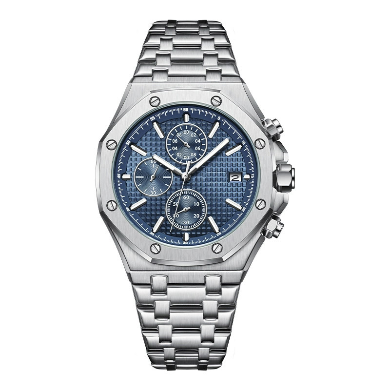 Custom Luxury Men's Quartz Watch, 43mm Dial, Stainless Steel Case and Band, Waterproof